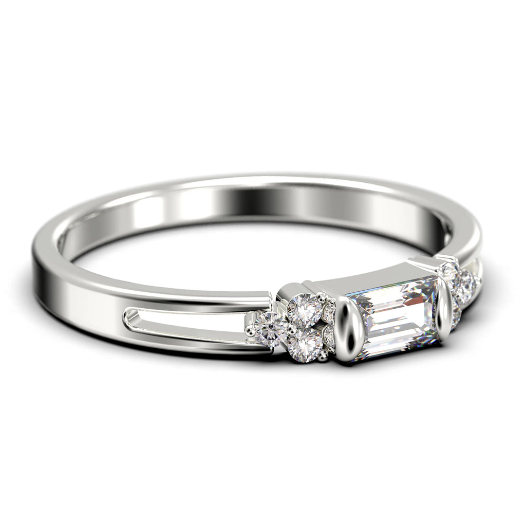 1.00 Carat Baguette Cut Diamond Moissanite Engagement Ring in 10k Solid White Gold N82958