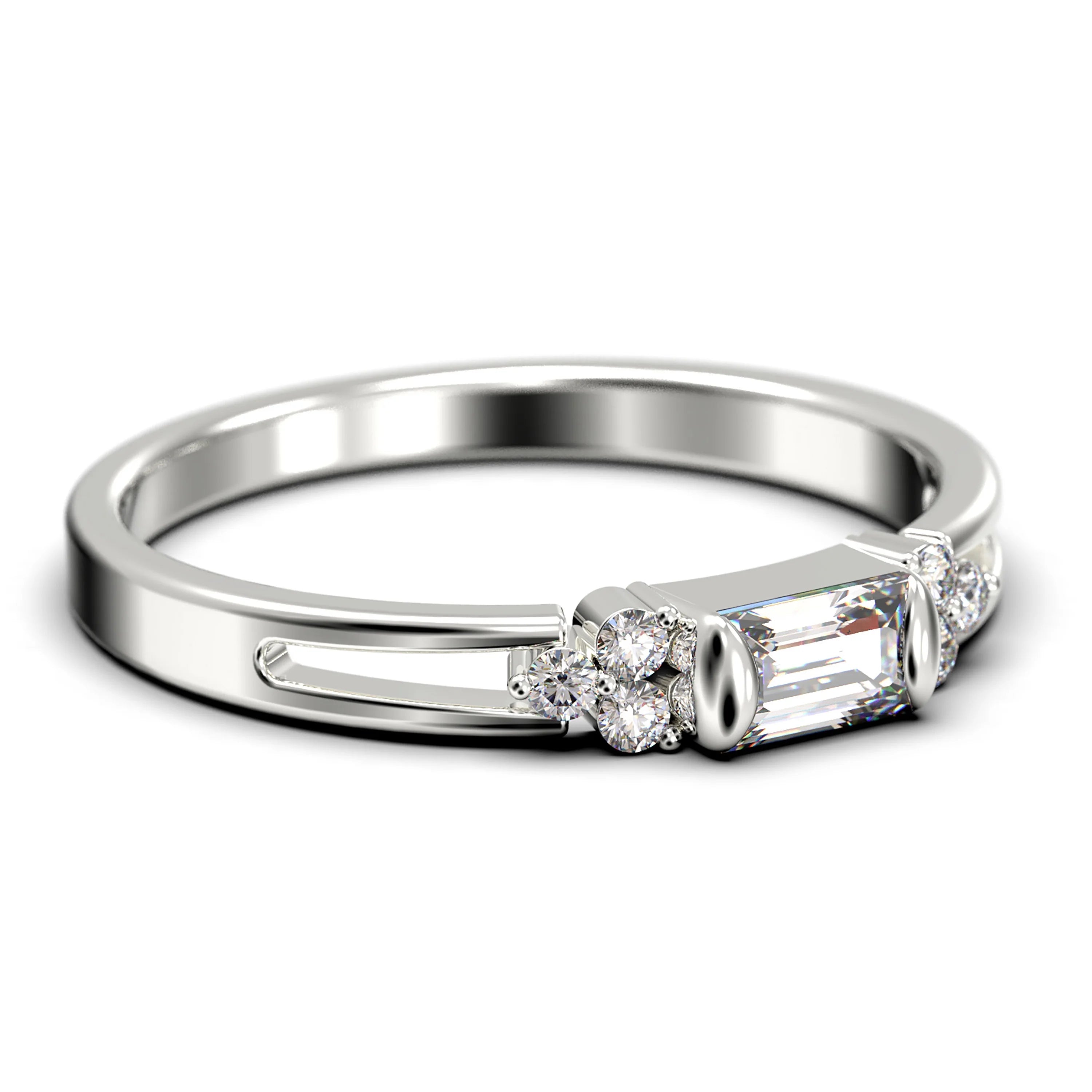1.00 Carat Baguette Cut Diamond Moissanite Engagement Ring in 10k Solid White Gold N82958