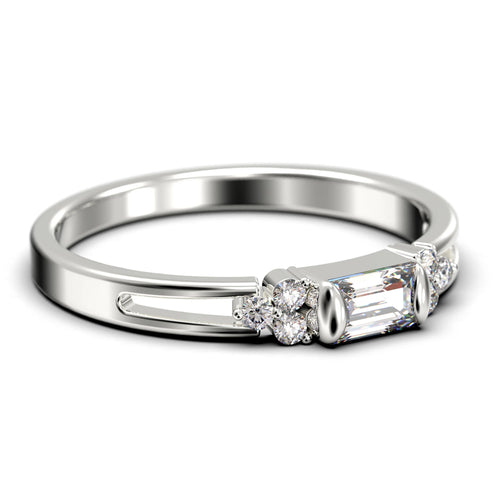 1.00 Carat Baguette Cut Diamond Moissanite Engagement Ring in 10k Solid White Gold N82958