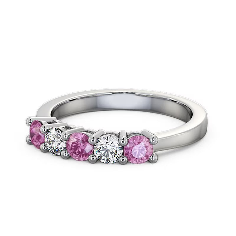 14K White Gold Pink Sapphire Diamond Eternity Band S445