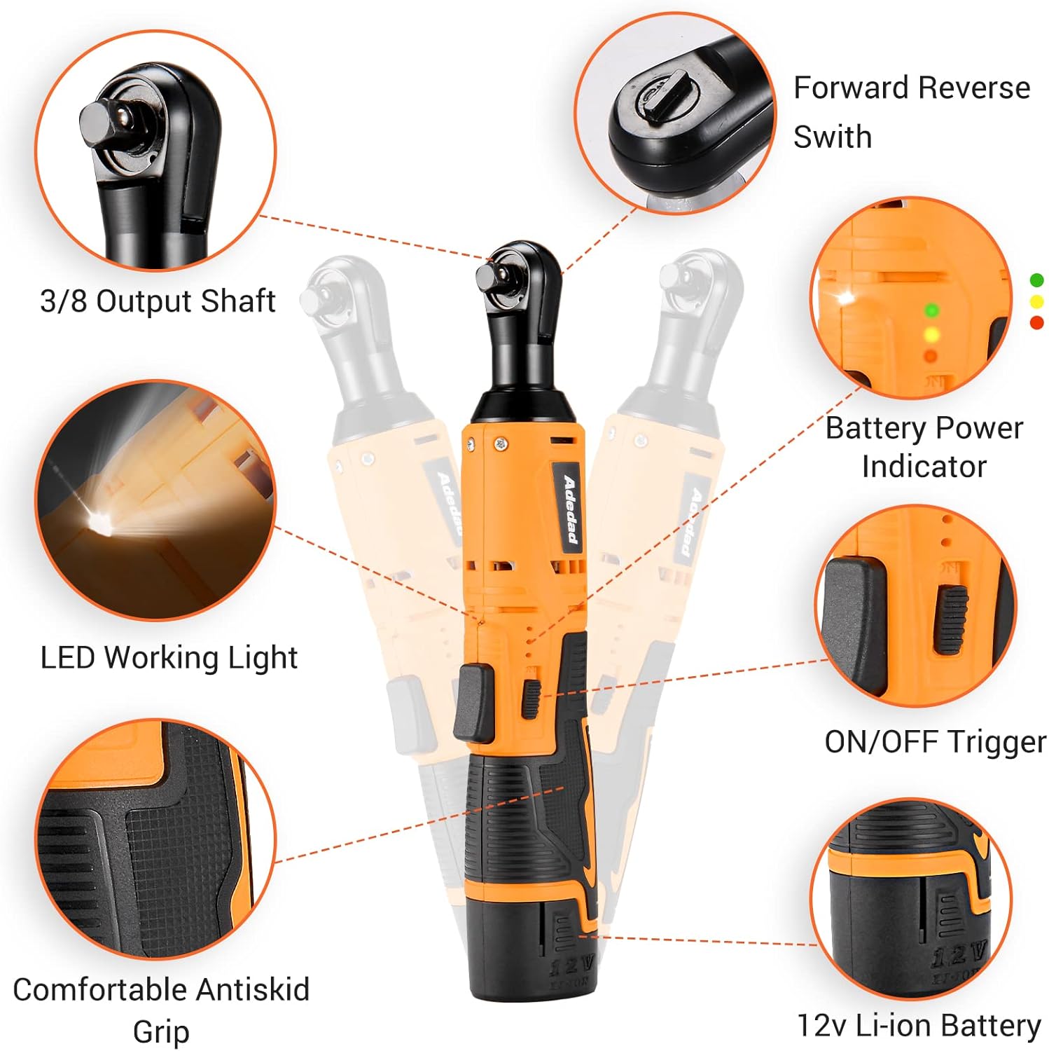 12V Cordless Brushless Ratchet Wrench & Drill, 3/8" 40Ft-lbs Torque 400 RPM, 21+1 Metal Drill, 2 Batteries Power Tool Set M842302