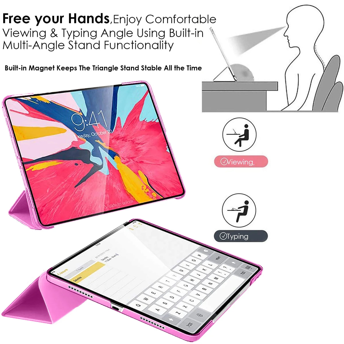 Pink Slim Lightweight Protective PC Dual Angle Stand Cover for iPad Pro 12.9 Inch W969