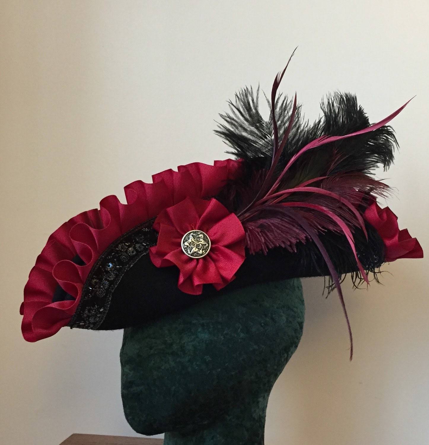 Black Crimson Red Gothic Romantic Tricorn Hat X850773