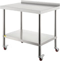 Stainless Steel Prep Table, 30 x 24 x 35 Inch, 440lbs Load Capacity, with Backsplash, Adjustable Undershelf & 4 Casters W399