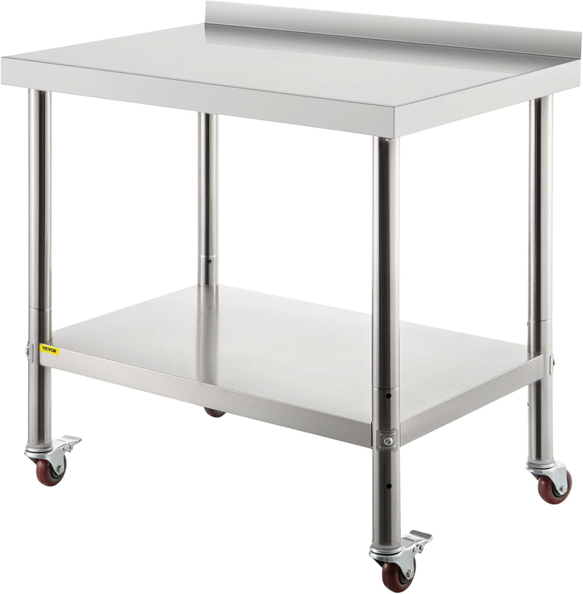 Stainless Steel Prep Table, 30 x 24 x 35 Inch, 440lbs Load Capacity, with Backsplash, Adjustable Undershelf & 4 Casters W399