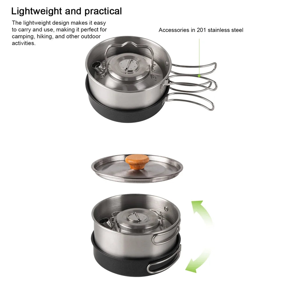Stainless Steel Camping Cookware Set with Pot Frying Pan Kettle U179270