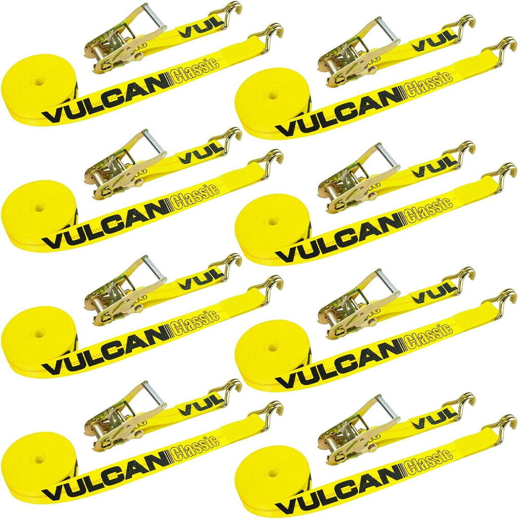 Classic Yellow Ratchet Strap with Wire Hooks 2 Inch x 30 Foot 8 Pack S1876