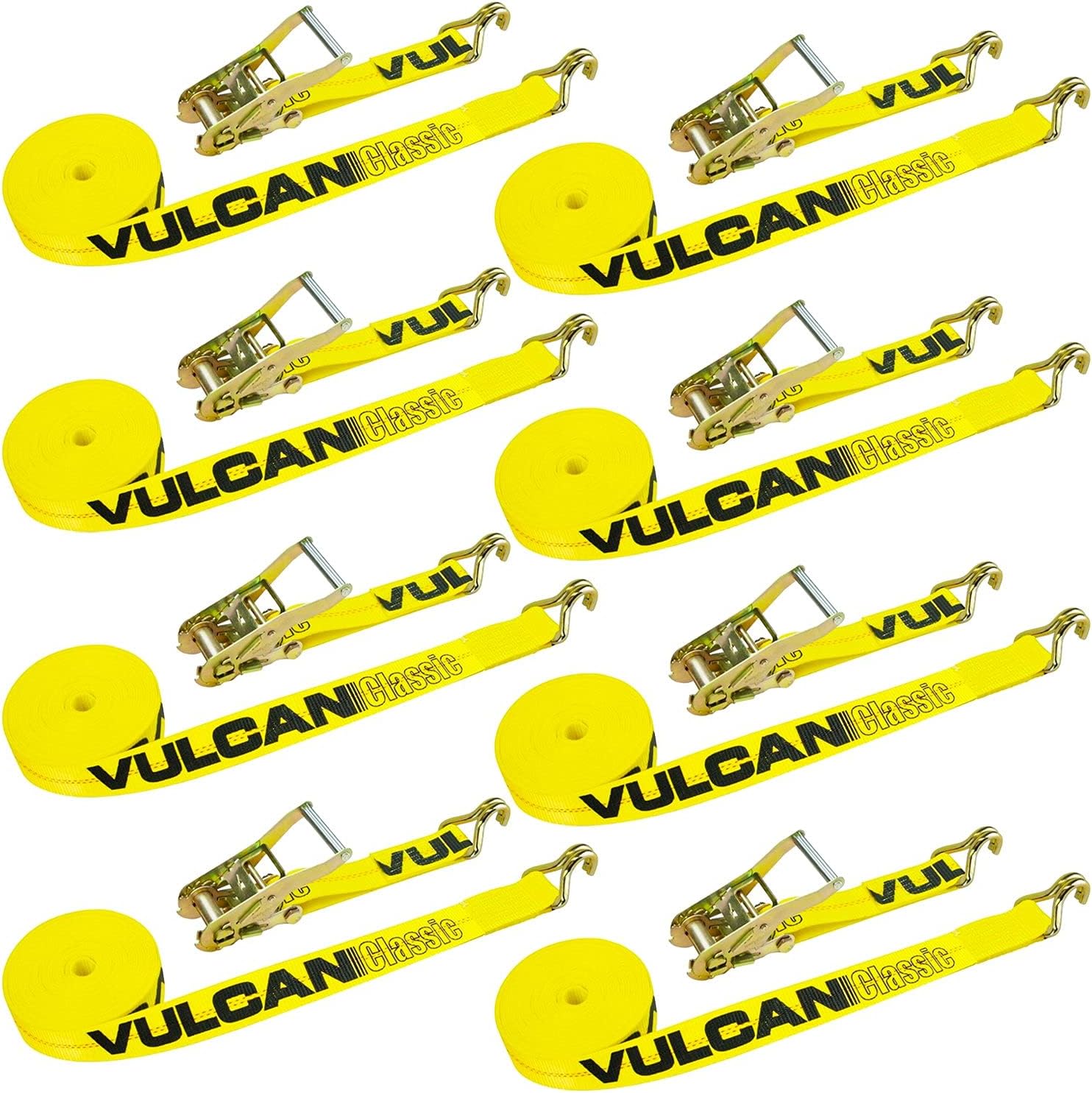 Classic Yellow Ratchet Strap with Wire Hooks 2 Inch x 30 Foot 8 Pack S1876