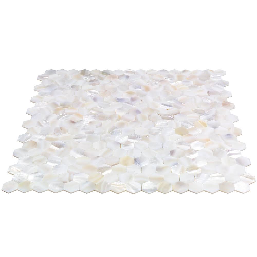 White Hexagons Pearl Shell Mosaic Tile C346446