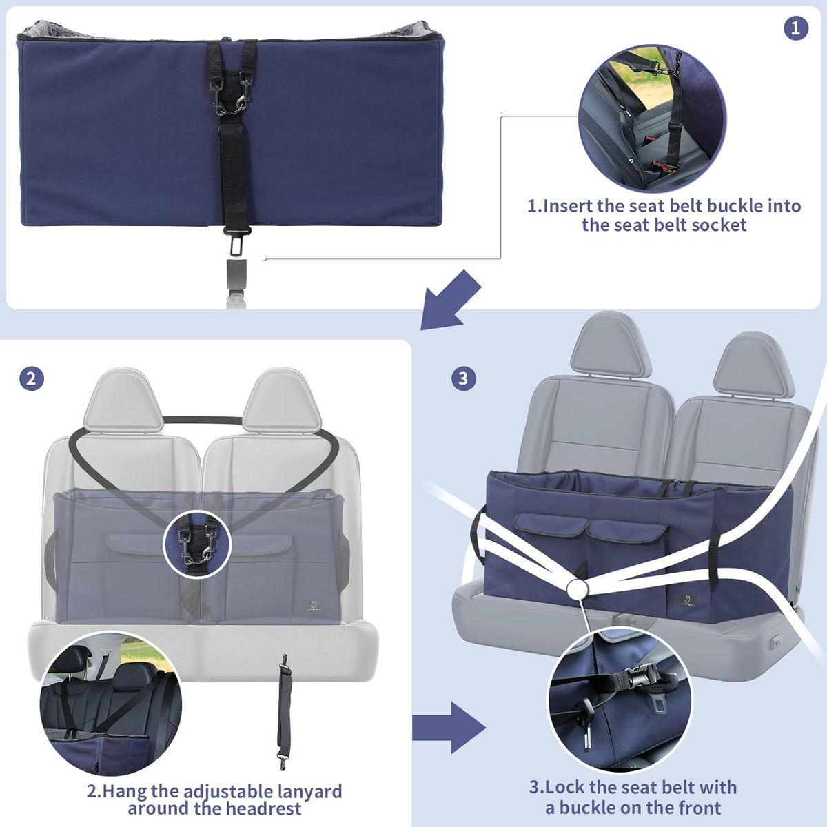 Deep Blue Pet Car Booster Seat with 2 Safety Leashes A3037