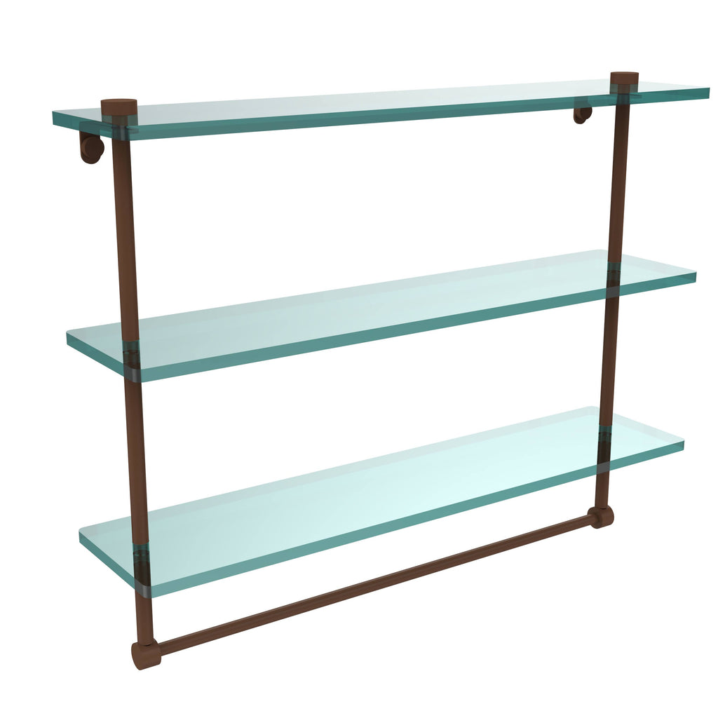 Triple Tiered Glass Shelf with Towel Bar - Antique Bronze - 22 inch W768139