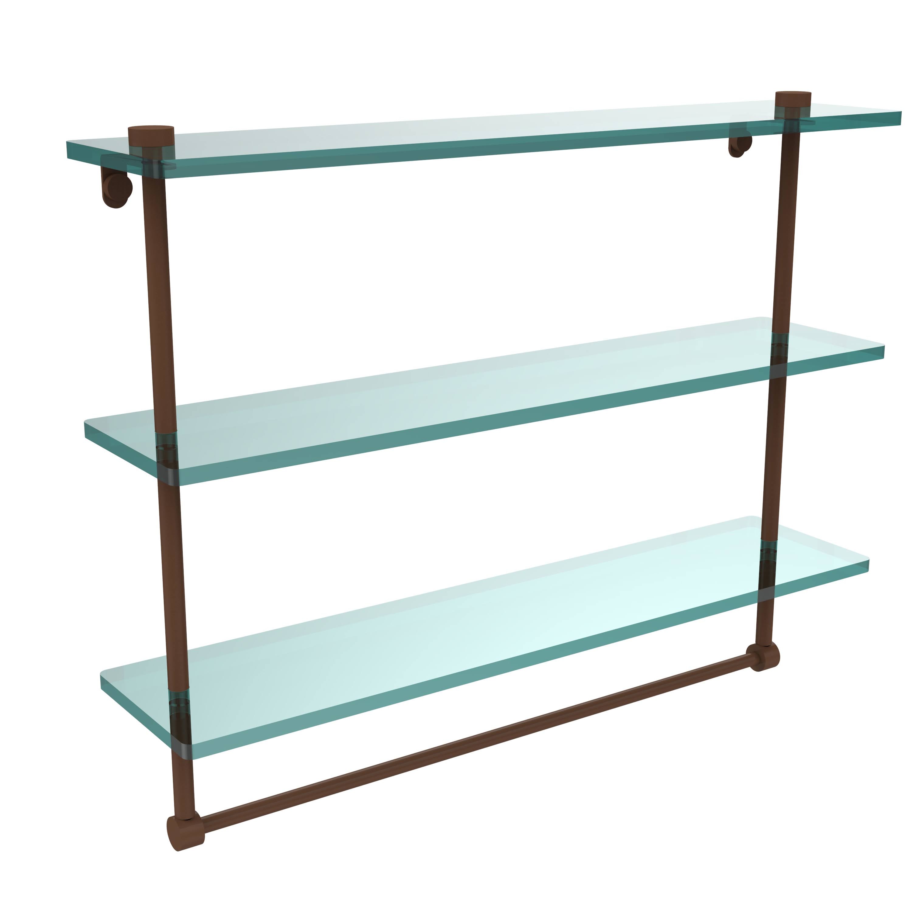 Triple Tiered Glass Shelf with Towel Bar - Antique Bronze - 22 inch W768139
