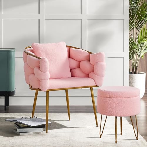 Accent Chair with Ottoman Teddy Fleece Fabric with Metal Frame T69061