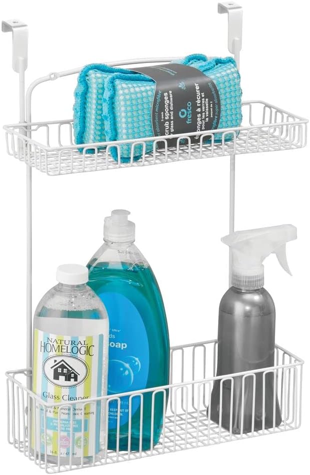 Metal Over Cabinet Kitchen Storage Organizer Basket, 2 Pack, Matte White K79448