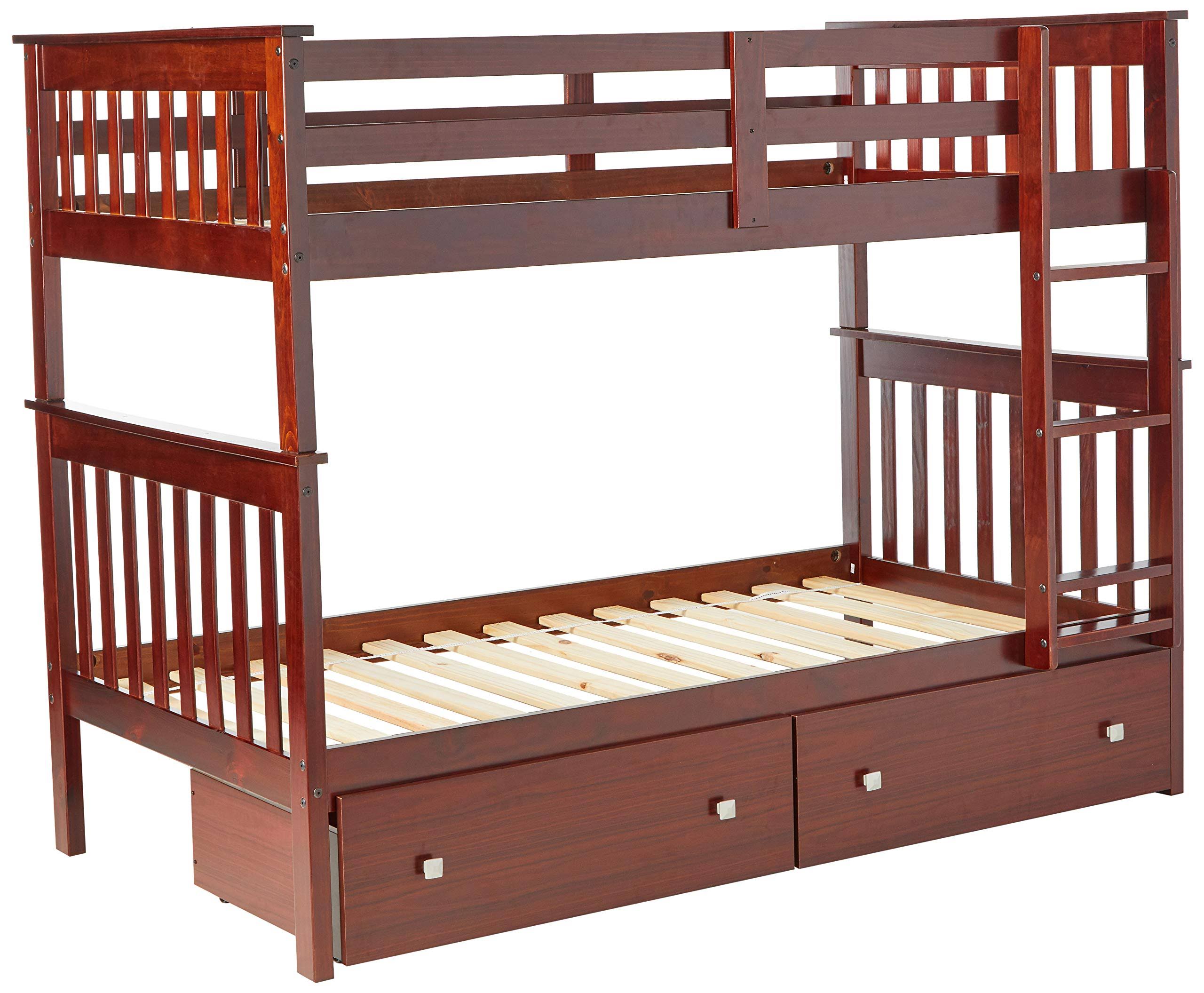 Twin/Twin Mission Bunk Bed with Under Bed Drawers Cappuccino Finish X831