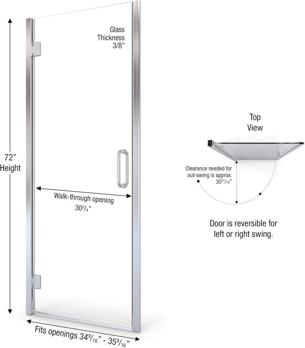 Frameless Swing Shower Door Clear Glass Chrome Finish L413
