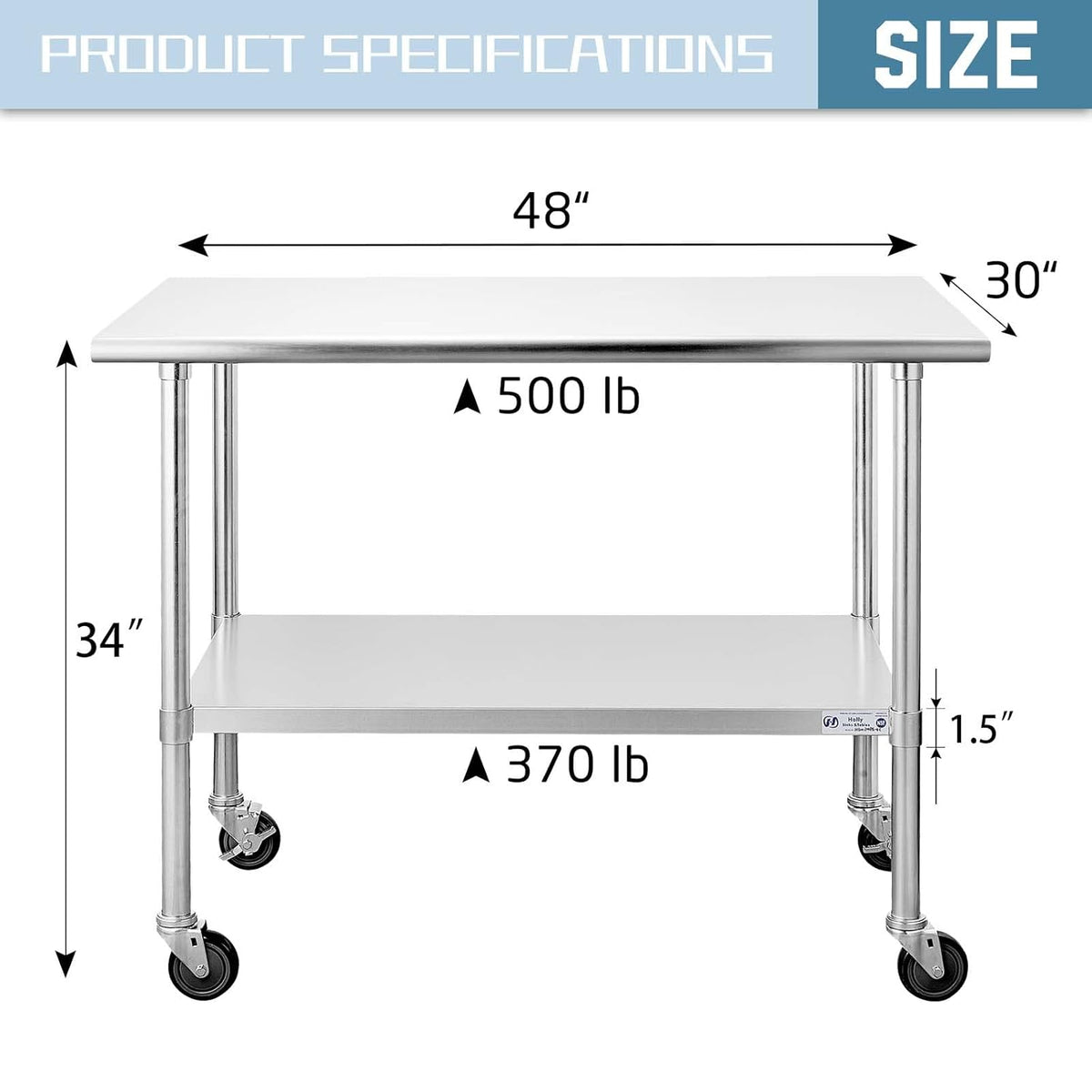 Stainless Steel Table 24 x 30 Inches with Caster Wheels and Undershelf X949270