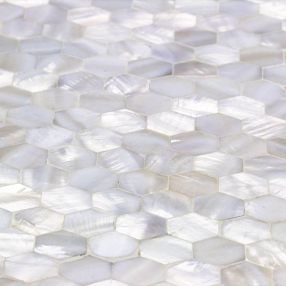White Hexagons Pearl Shell Mosaic Tile C346446