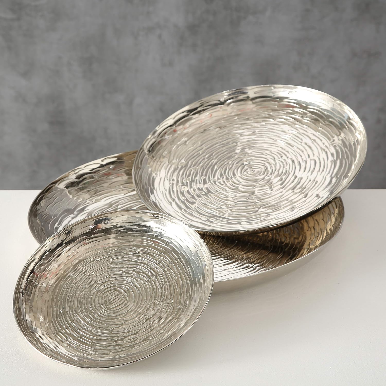 Silver Vanity Trays, Set of 3, Hand Cast Aluminum T3031
