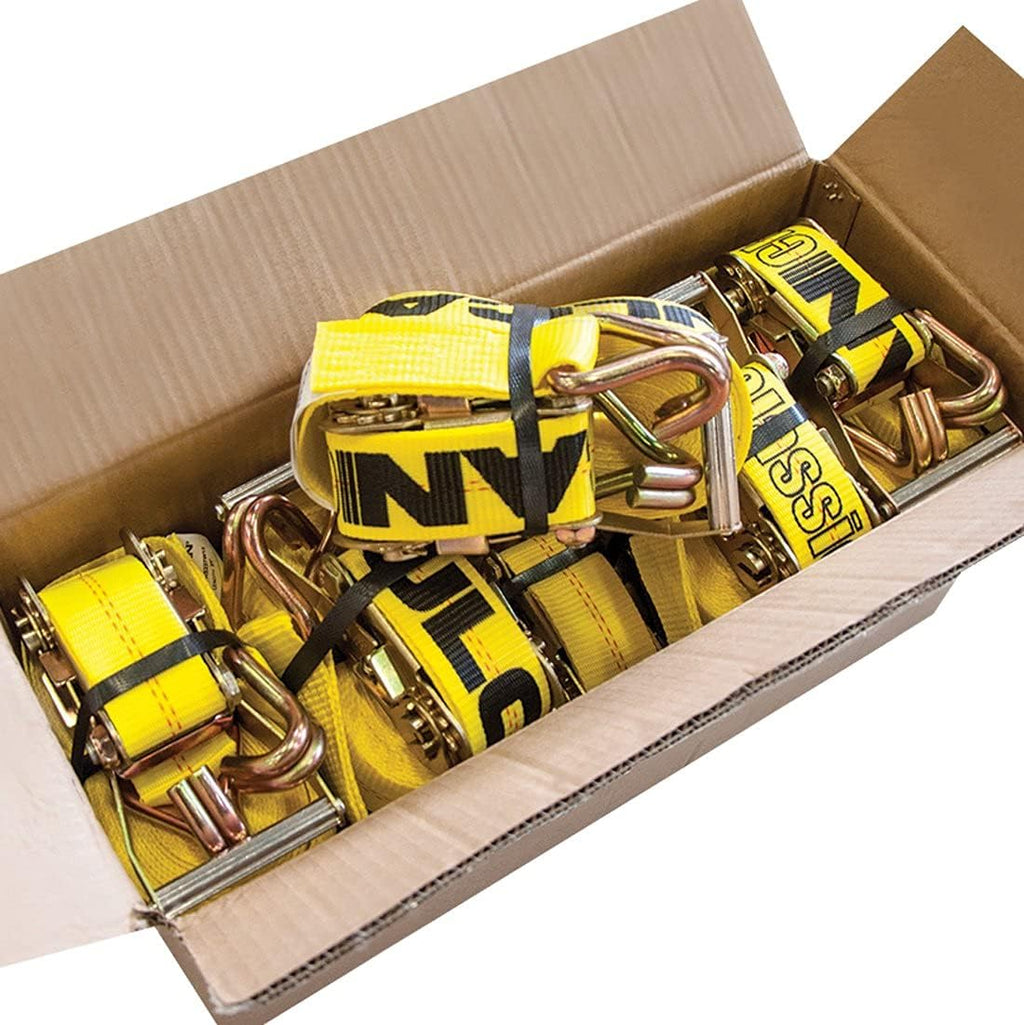Classic Yellow Ratchet Strap with Wire Hooks 2 Inch x 30 Foot 8 Pack S1876