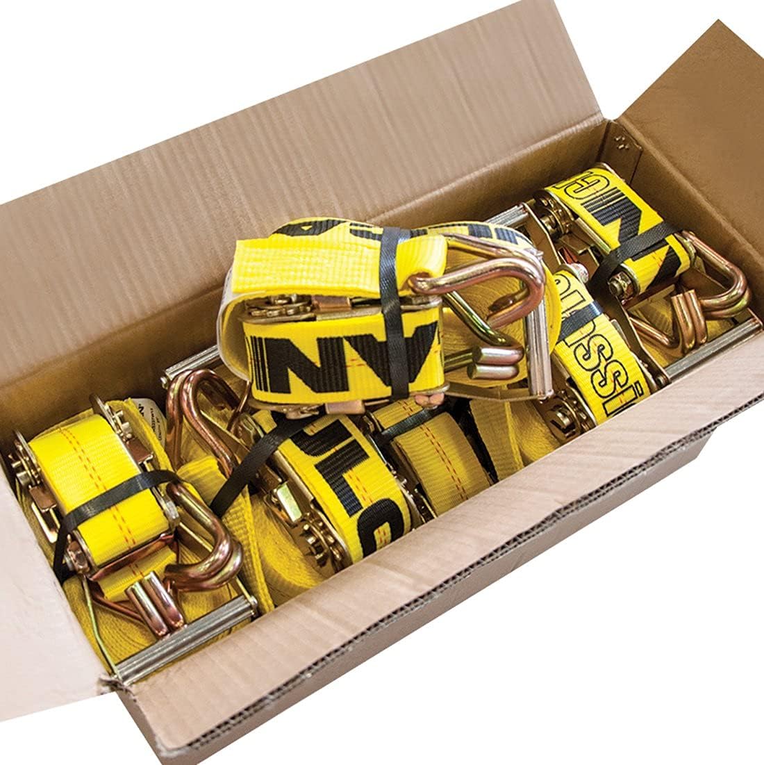 Classic Yellow Ratchet Strap with Wire Hooks 2 Inch x 30 Foot 8 Pack S1876