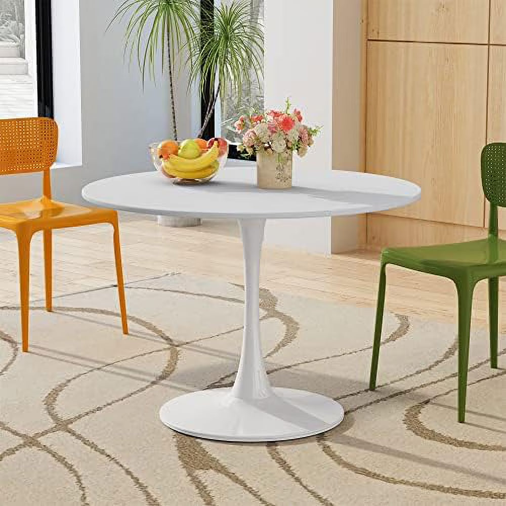 32" Round Dining Table with Printed Marble Table Top Metal Base I83101