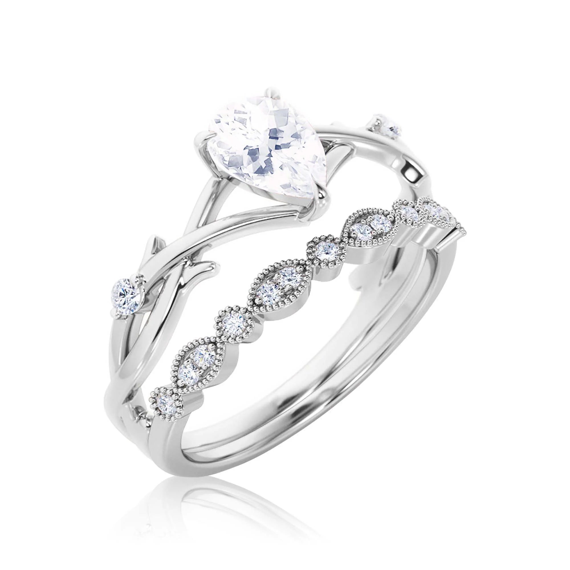 1.60 Carat Pear Cut Moissanite Engagement Ring in 925 Sterling Silver With 18k White Gold Plating I471665