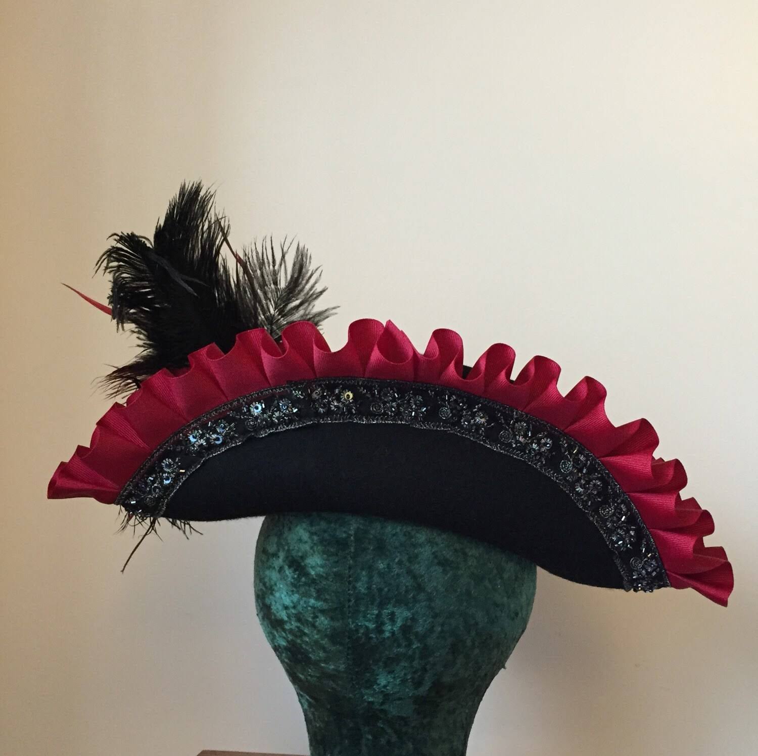 Black Crimson Red Gothic Romantic Tricorn Hat X850773