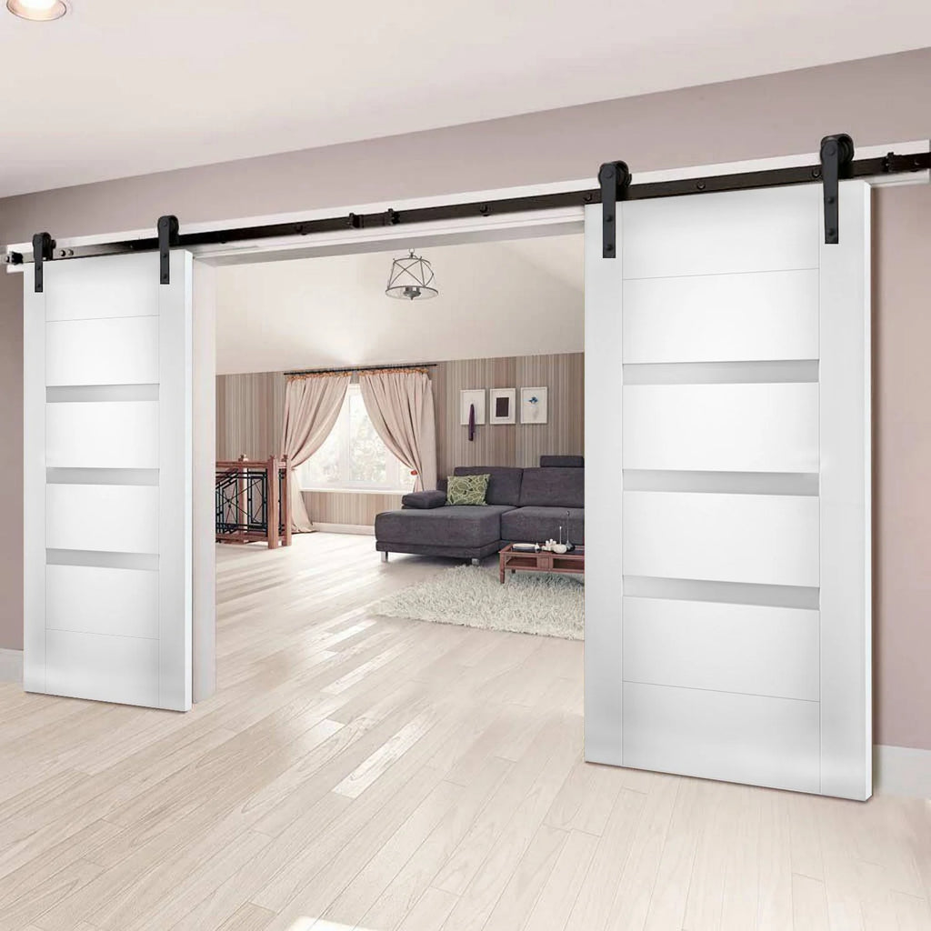 Modern Double Barn Door 64 x 96 inches with Opaque Glass M97683