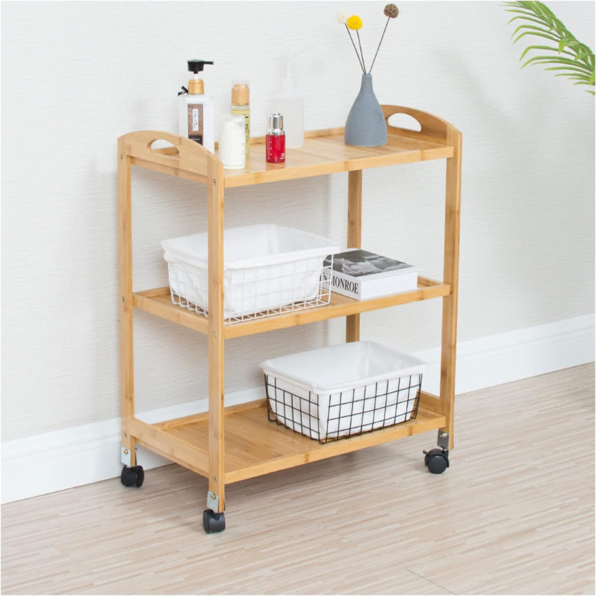 End Table with Three-Tier Storage and Four Wheels G513260