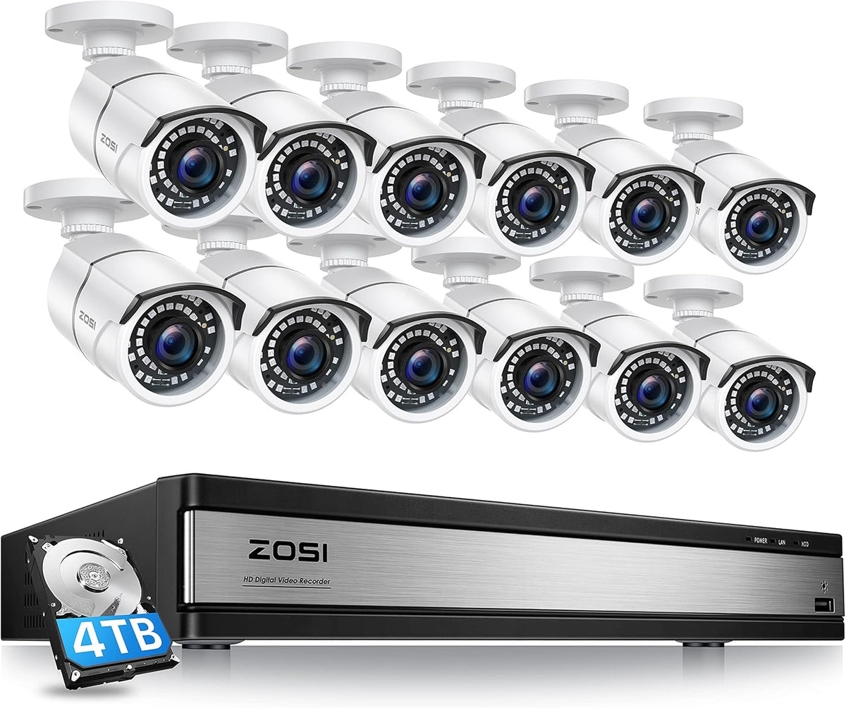 16 Channel 4in1 DVR Security Camera System with 4TB Hard Drive and 12 x 1080p CCTV Bullet Camera N3438