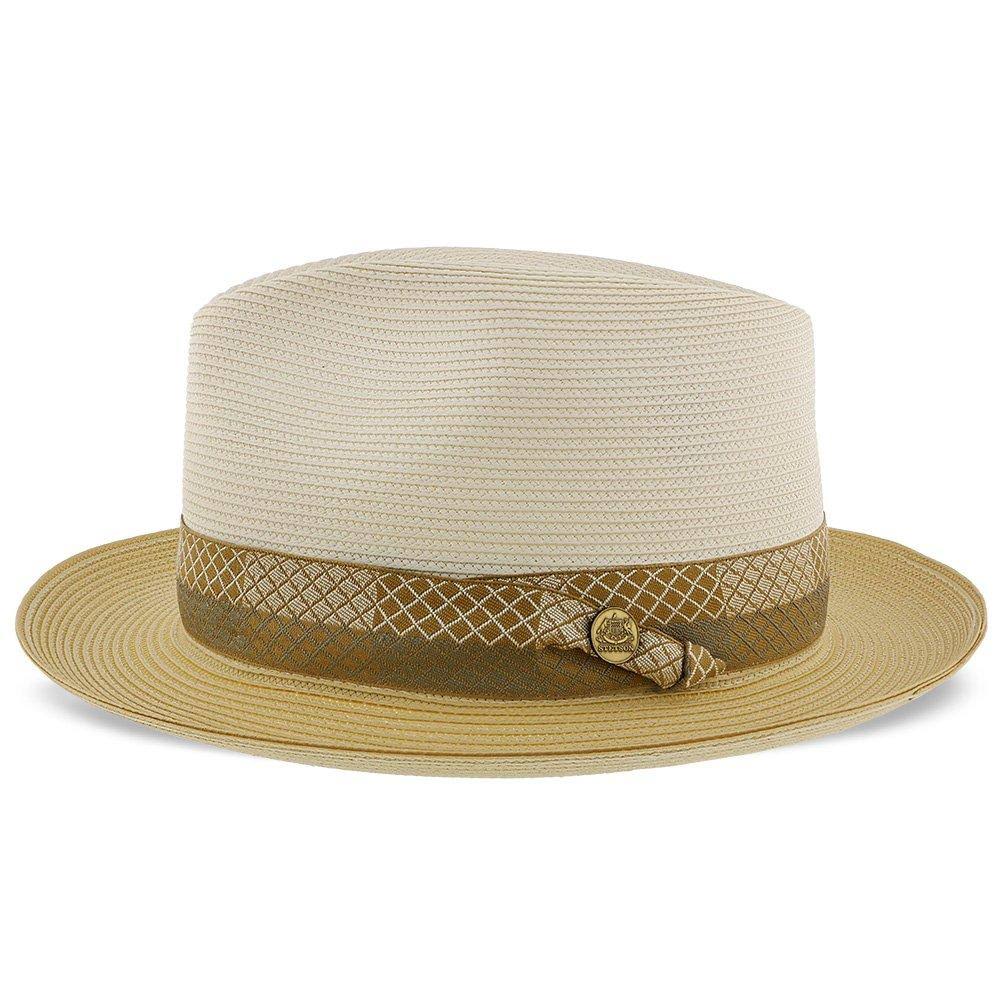 Ivory/Cognac Milan Straw Fedora Hat J858