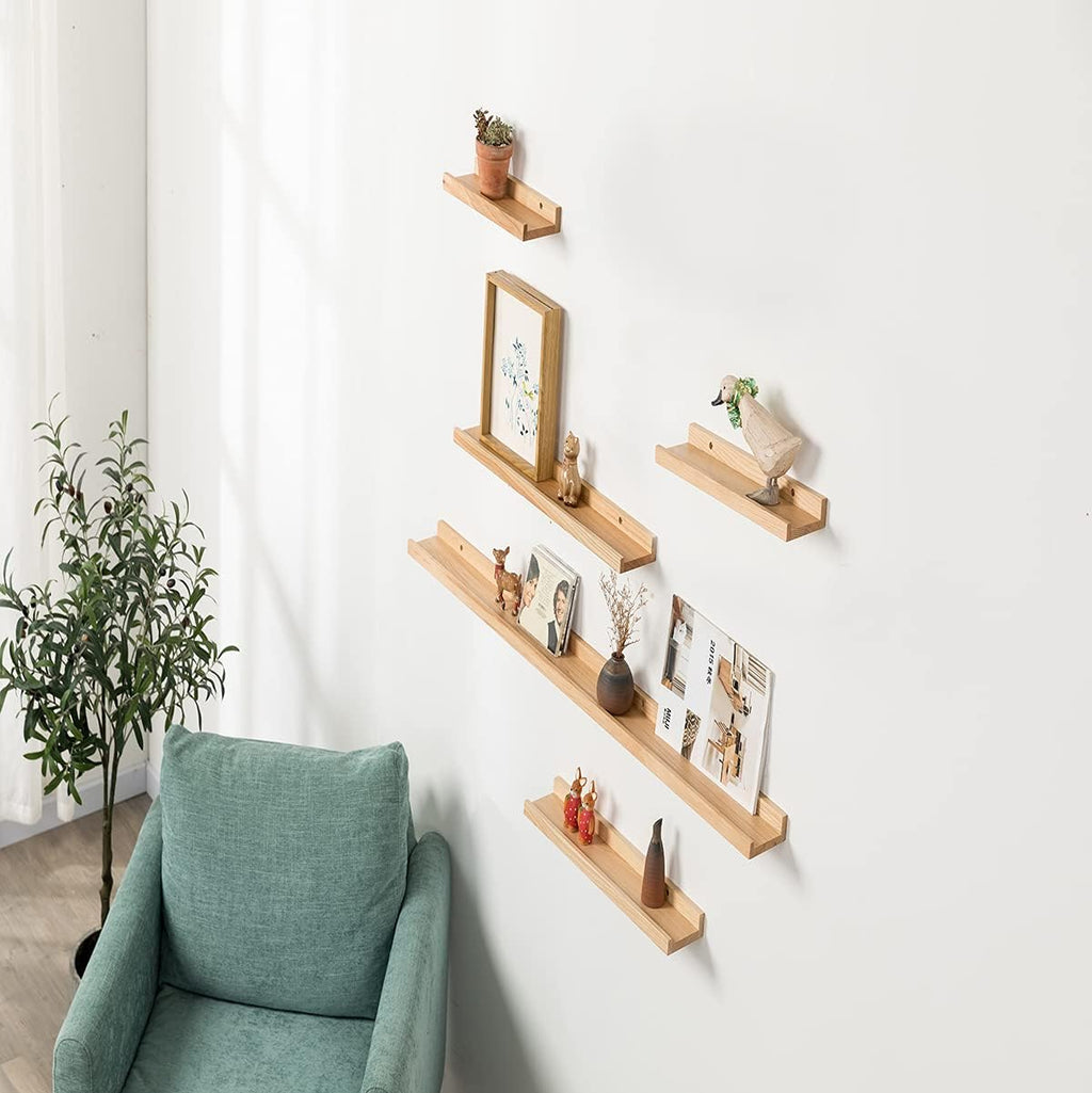 Pecan Solid Wood Floating Wall Shelves, 36 Inches Pack of 2 Y284