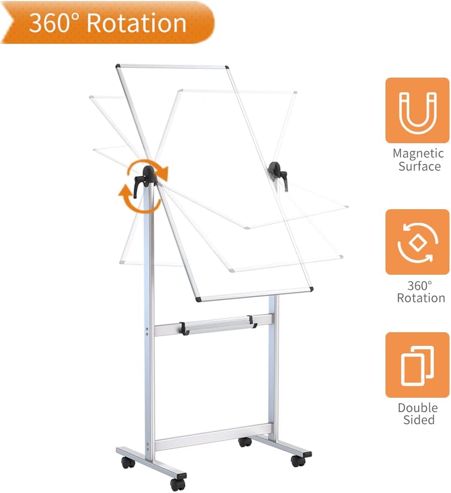 Double-sided Magnetic Mobile Whiteboard, 48 x 24 Inches, Aluminium Frame and Stand C4645