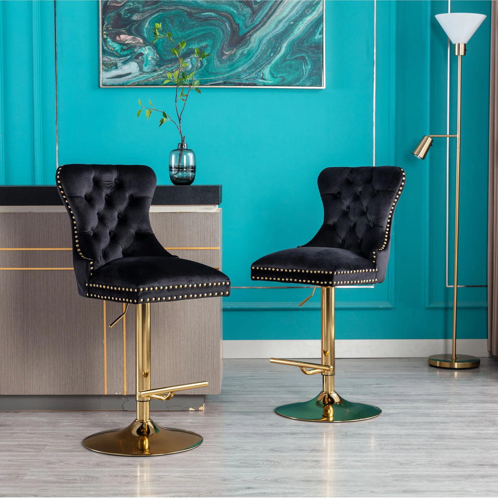 Black Velvet Adjustable Counter Height Bar Stools Set of 2 Y26163