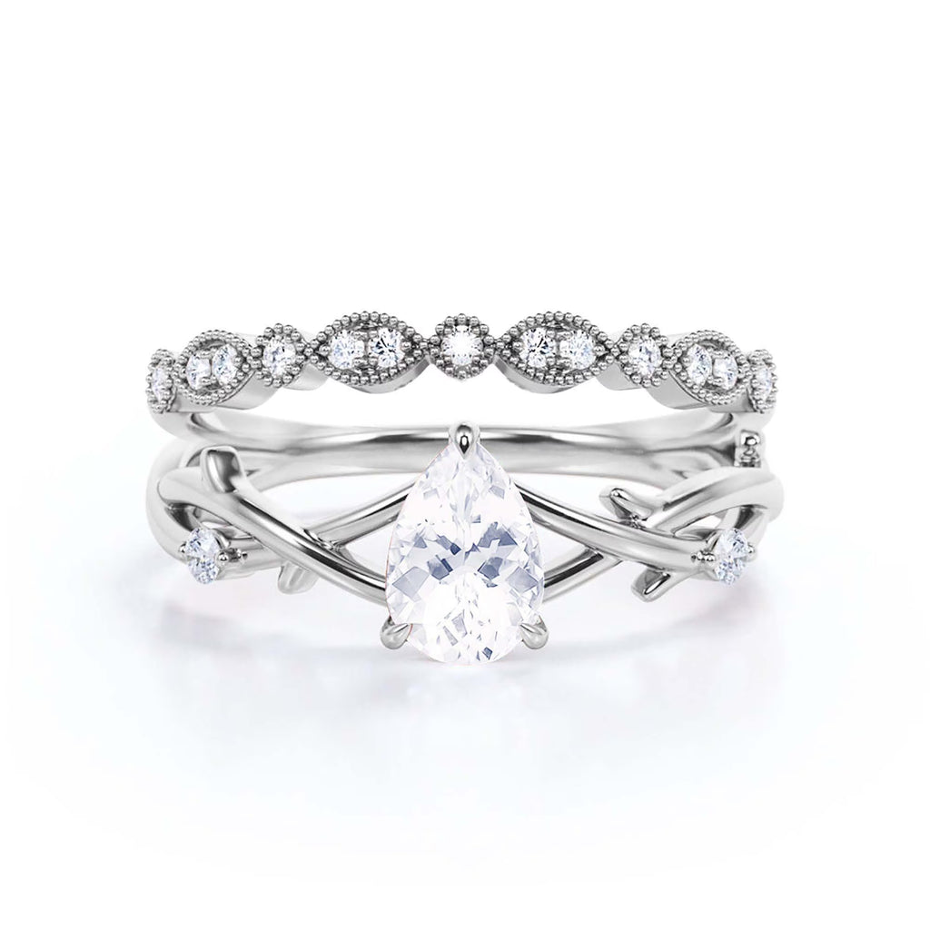 1.60 Carat Pear Cut Moissanite Engagement Ring in 925 Sterling Silver With 18k White Gold Plating I471665