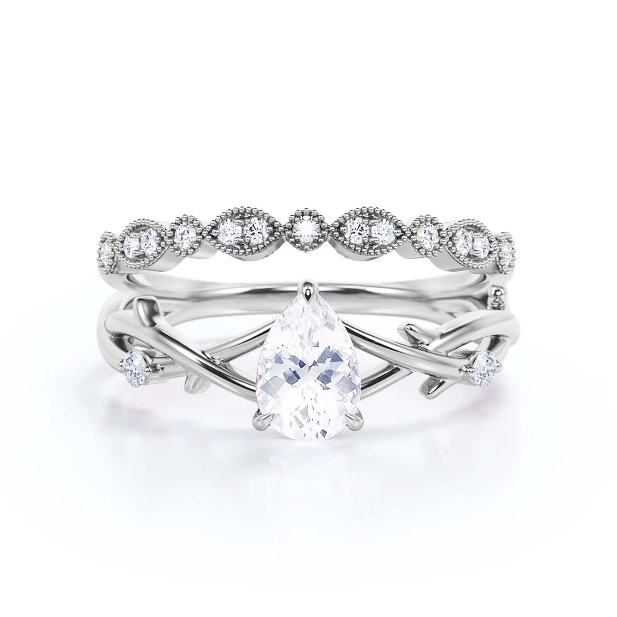 1.60 Carat Pear Cut Moissanite Engagement Ring in 925 Sterling Silver With 18k White Gold Plating I471665