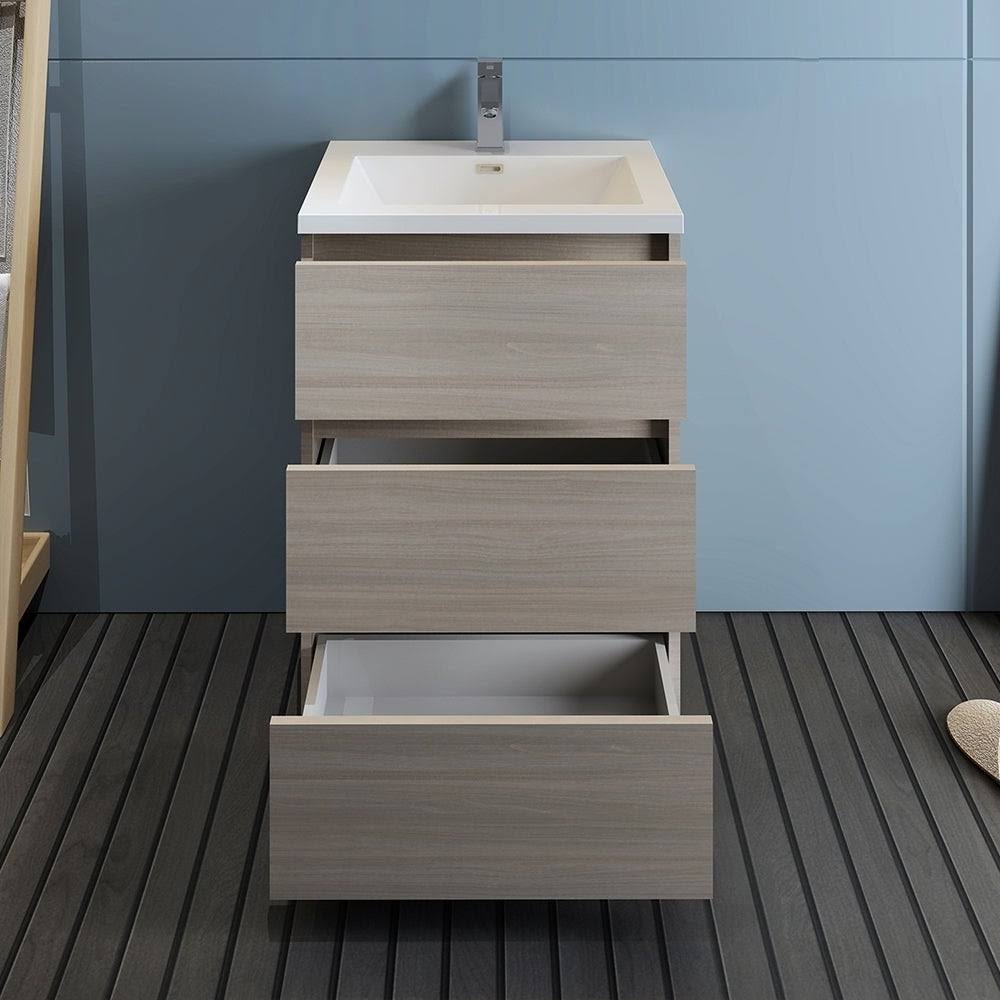 Gray Wood Free Standing Bathroom Cabinet with Integrated Sink L9042
