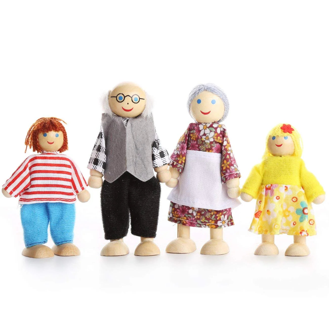 Wooden Dolls Playset Set of 7 People with Dog B7254