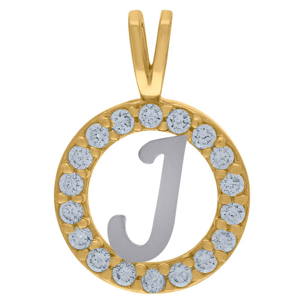 10k Two Tone Gold CZ Initial J Pendant Necklace S299117