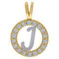10k Two Tone Gold CZ Initial J Pendant Necklace S299117