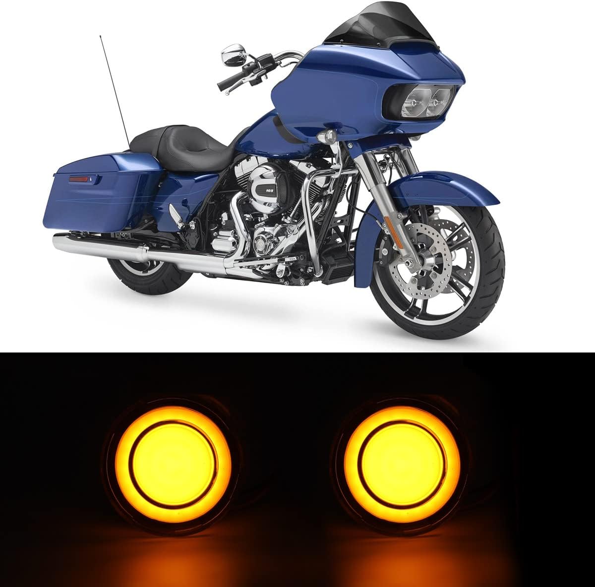Front Turn Signal Light Kit & LED Taillight with License Plate Illumination + Rear Turn Signal Light Bar Bullet Style Blinker Indicator T48359