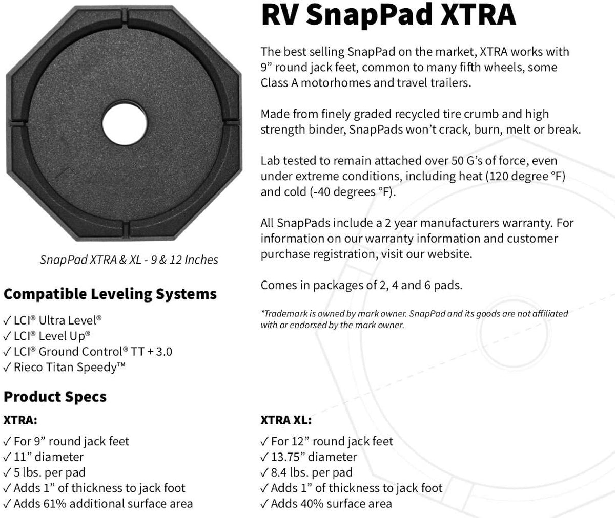 XL 4-Pack RV Leveling Jack Pad M973491