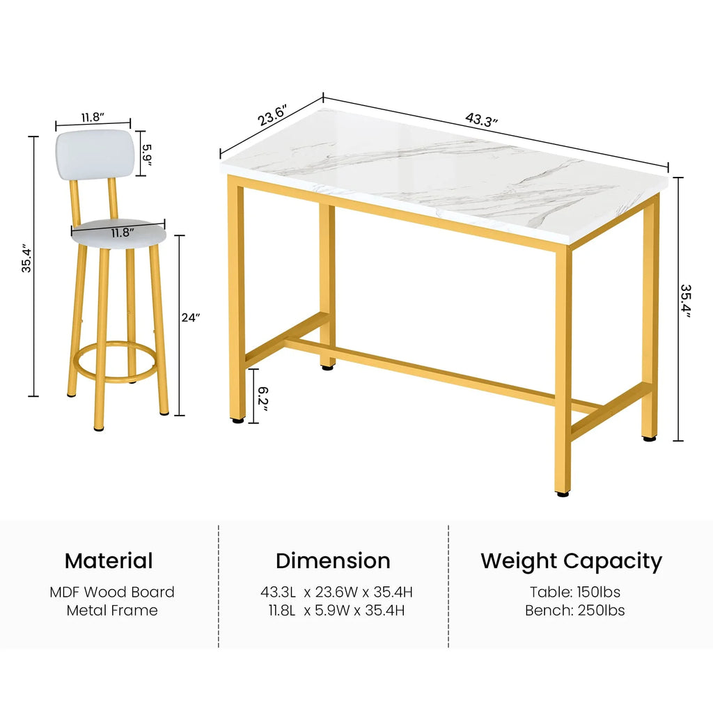 Faux Marble Counter Height Dining Table Set with 4 PU Upholstered Stools J8575