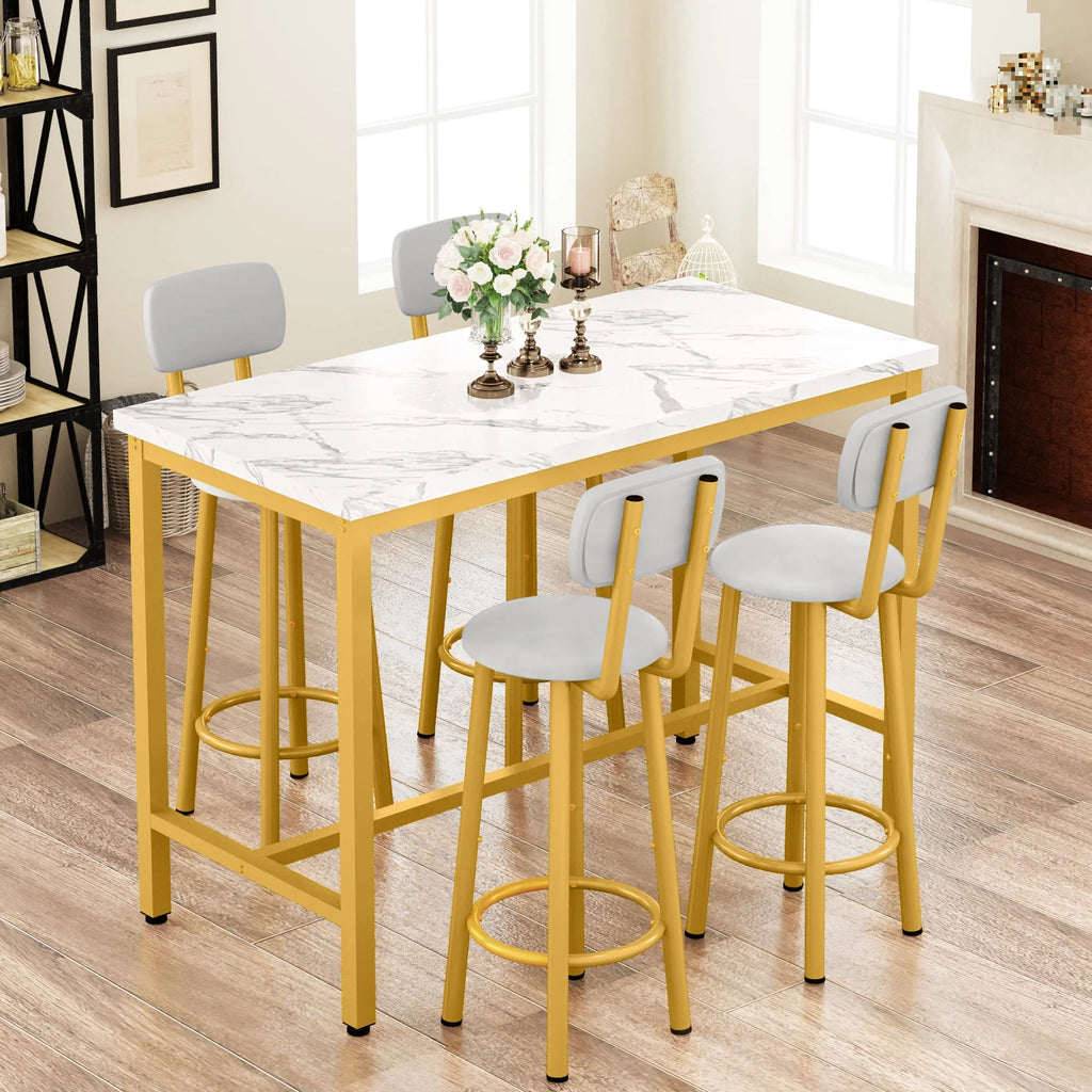 Faux Marble Counter Height Dining Table Set with 4 PU Upholstered Stools J8575