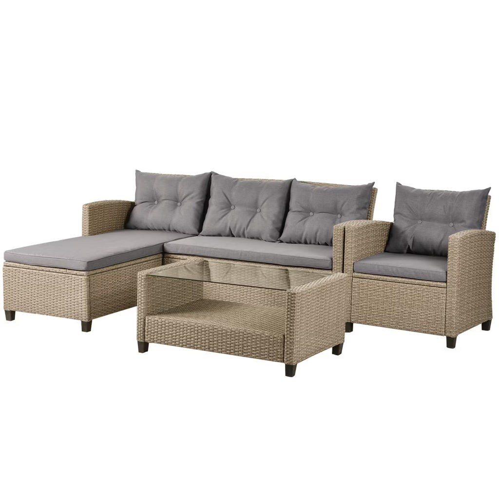 Beige Rattan 4 Piece Outdoor Sofa Conversation Set F5532