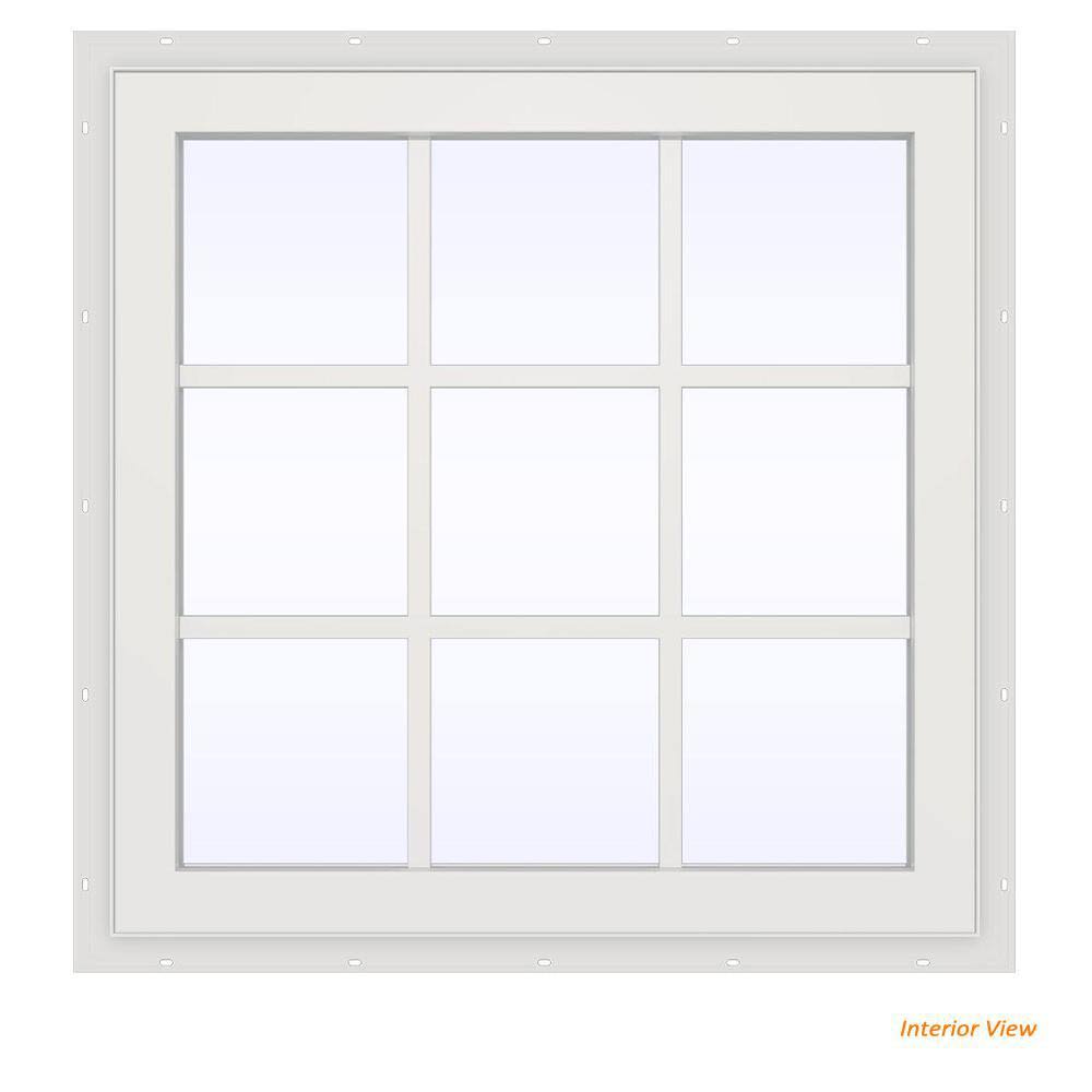 Bronze Vinyl Fixed Picture Window with Colonial Grids D65884