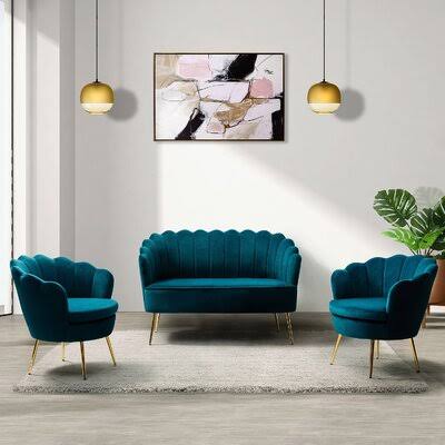 Teal Polyester 3 Piece Living Room Set H301694