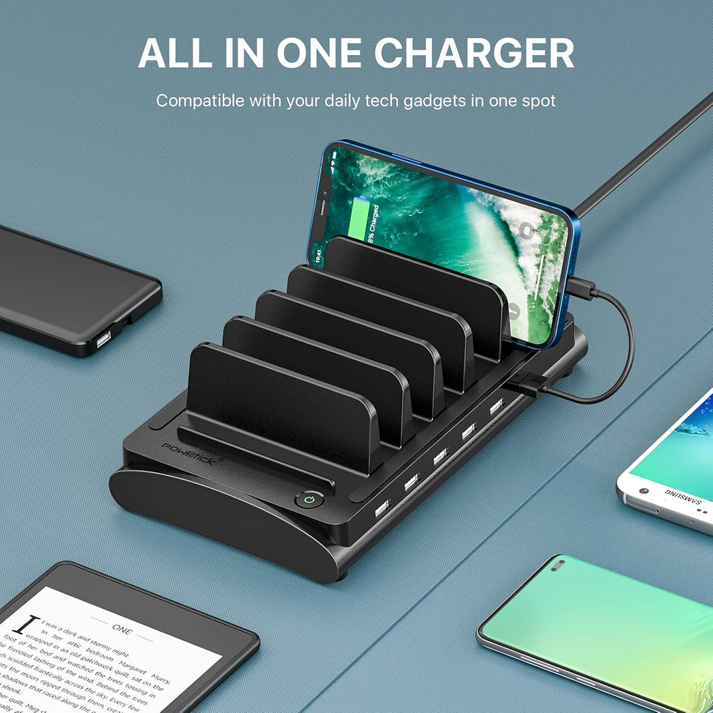 60W 12A 6 USB Ports Charging Station with Mixed Cables, Pack of 2 P52360
