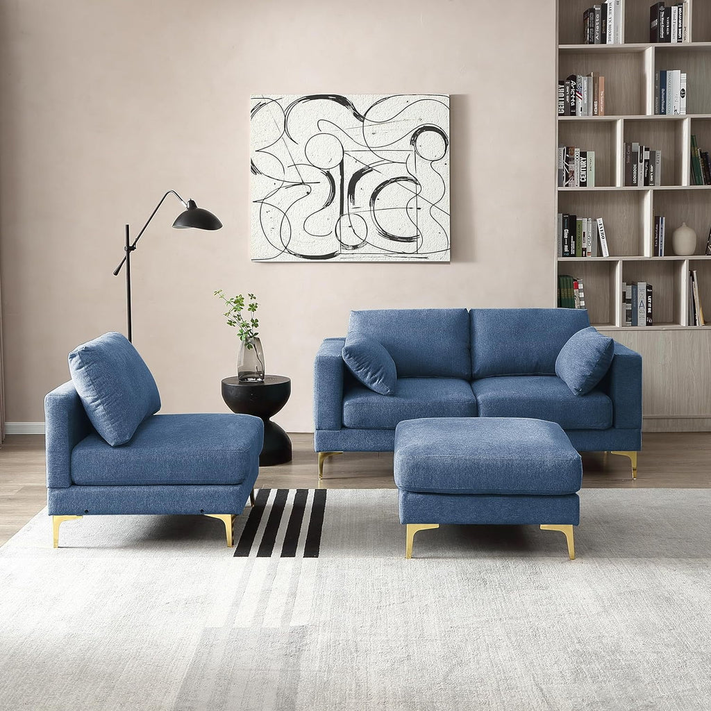 Blue Reversible Modular Sofa with 2 Pillows Z686